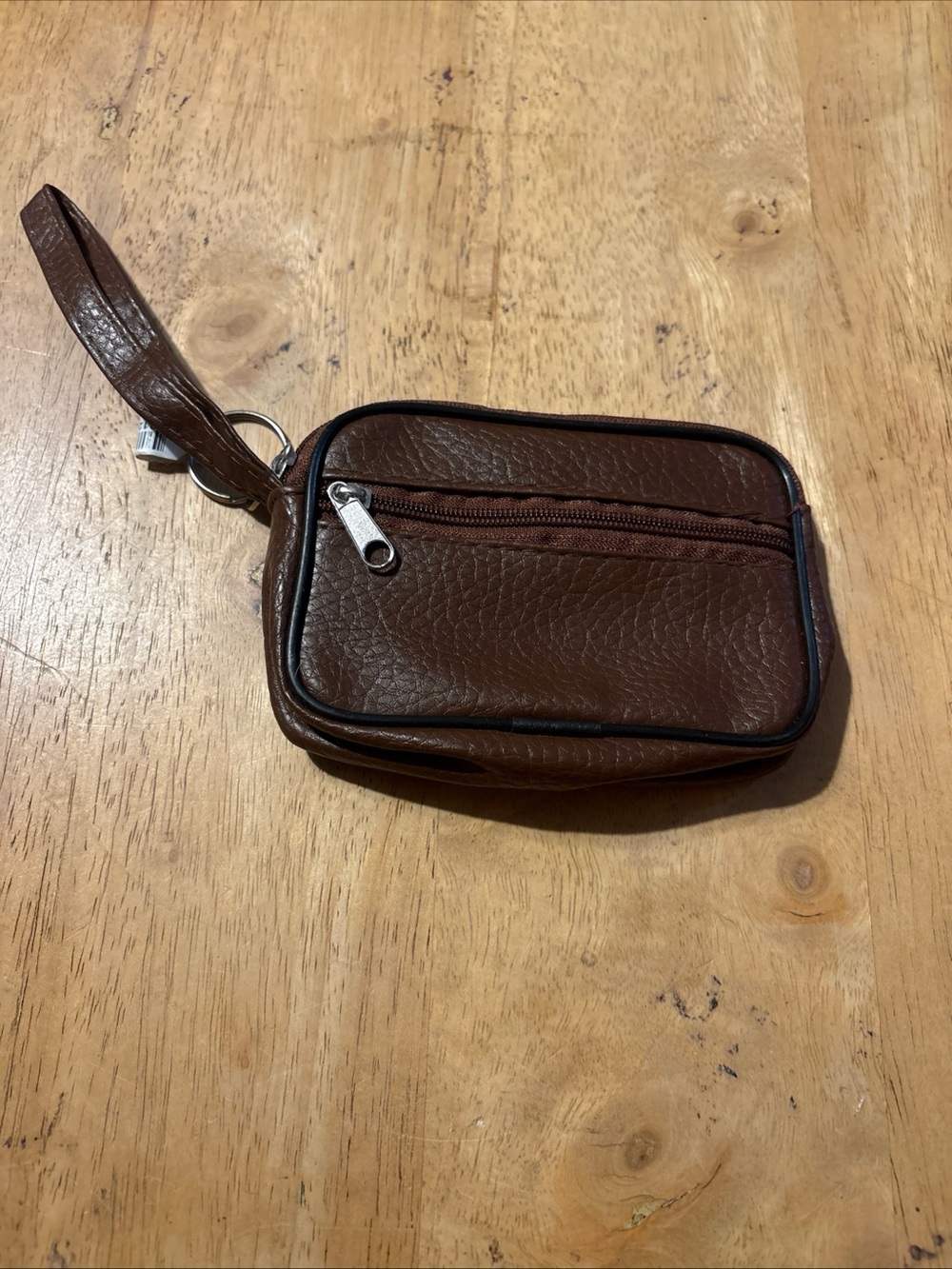 Compact Brown Mini Wristlet coin Pouch with Wrist Strap